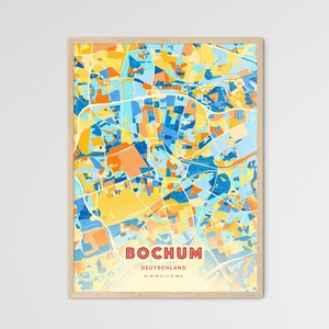 Carte artistique de couleurs côtières de Bochum en Allemagne, carte de la ville de Bochum en Allemagne - impression poster personnalisable ou téléchargement numérique
