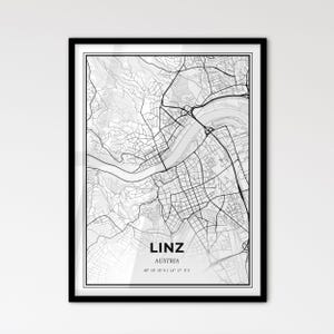 Linz Österreich - Skandinavischer Stadtplan für das moderne Wohndekor - schwarz und weiß Poster