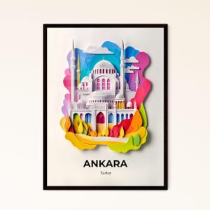 Lebendiges Ankara, Türkei - Scherenschnitt einer Moschee mit Himmel im Hintergrund – Fine Art Print, individualisierbar