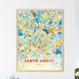 Carte artistique couleurs côtières de Santo Andre Brésil, carte de la ville de Santo Andre Brésil - affiche personnalisable ou téléchargement numérique