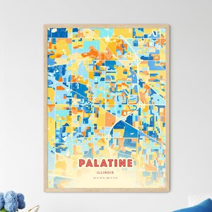 Carte artistique couleurs côtières de l'Illinois Palatine, Palatine Usa affiche créative bicolore de ville natale, également en téléchargement numérique