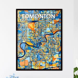 Affiche colorée de la carte d'Edmonton - oeuvre d'art unique et vibrante pour la décoration intérieure | Le cadeau personnalisable parfait pour toutes les occasions !