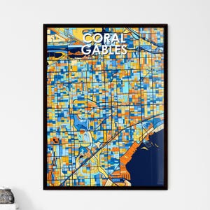 Poster personalizzato con mappa artistica di Coral Gables Florida - Decorazione murale vibrante e unica per la casa, regalo personalizzabile perfetto per ogni occasione