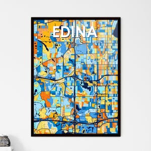 Póster de mapa artístico vibrante de EDINA MINNESOTA: decoración de pared única / regalo personalizable perfecto para el diseño de interiores del hogar.