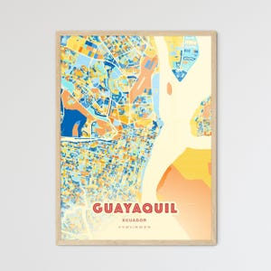 Guayaquil Ecuador Küstenfarben Kunstkarte, Guayaquil Ecuador Küstenkarte Karte - Personalisierbarer Poster Druck oder digitaler Download