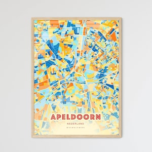Carte artistique des couleurs côtières d'Apeldoorn, Pays-Bas, carte de la ville d'Apeldoorn, Pays-Bas, impression poster personnalisable ou téléchargement numérique