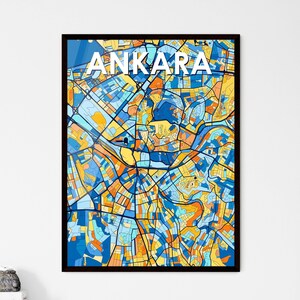 Póster del mapa artístico de Ankara, Turquía: decoración colorida y vibrante para regalos únicos / ¡Impresionante diseño de interiores del hogar!