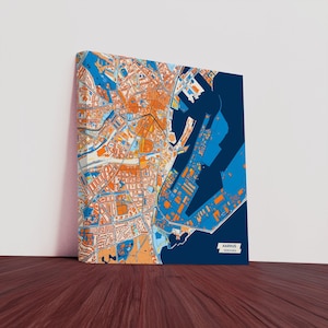 Impression sur toile Aarhus Danemark – Plan de la ville coloré | Sans cadre ou avec cadre (bois, noir, or)