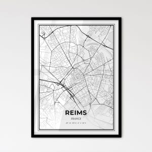 Reims Frankreich - Stadtplan im Skandinavischen Stil für das moderne Wohndekor - Schwarz-Weiß-Poster