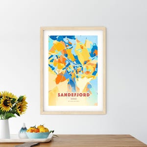 Carte artistique couleurs côtières de Sandefjord Norvège, carte de la ville de Sandefjord Norge - affiche personnalisable ou téléchargement numérique