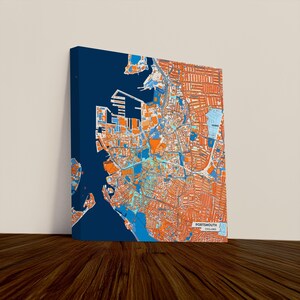 Impresión en lienzo de Portsmouth, Inglaterra: mapa colorido de la ciudad / Con o sin marco (madera, negro, dorado)