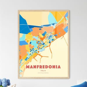 Mappa artistica dei colori costieri di Manfredonia, Italia, mappa della città di Manfredonia, Italia - Stampa poster personalizzabile o download digitale