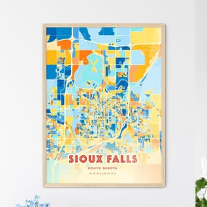 Mapa artístico de colores costeros de Sioux Falls, Dakota del Sur, mapa de la ciudad de Sioux Falls, EE. UU. - Impresión de póster personalizable, enmarcada o en dibond de aluminio