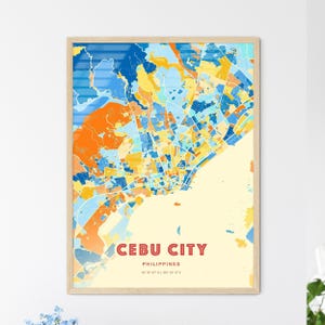 Cebu City Philippinen Küstenfarben Kunst Karte, Cebu City Philippinen Karte - Stadtplan - individueller Posterdruck oder digitaler Download