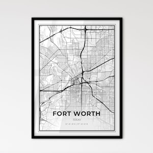 Fort Worth Texas - Stadtplan im Skandinavischen Stil für das moderne Wohndekor - Schwarz-Weiß-Poster