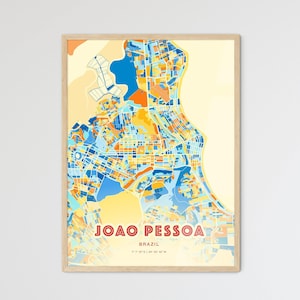 Carte artistique couleurs côtières de Joao Pessoa Brésil, carte de la ville de Joao Pessoa Brésil - affiche personnalisable ou téléchargement numérique