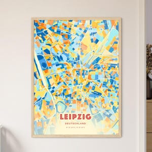 Carte artistique de Leipzig Allemagne couleurs côtières, carte de la ville de Leipzig en Allemagne - affiche personnalisable ou téléchargement numérique