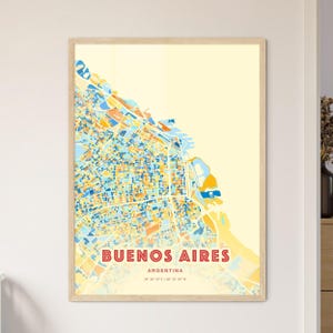 Carte artistique couleurs côtières de Buenos Aires Argentine, carte de la ville de Buenos Aires Argentine - affiche personnalisable impression ou téléchargement numérique