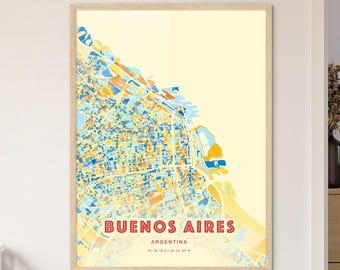 Buenos Aires Art, Argentina Map Print, Colorful City Poster, Vibrant Coastal Wall Decor, Custom Travel Gift, Framed Map Print