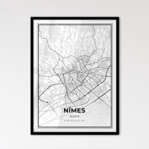 Nîmes Frankreich - Stadtplan im skandinavischen Stil für modernes Wohndekor - schwarz-weiß Poster