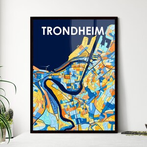 Poster carte artistique de Trondheim, Norvège - Une pièce de décoration murale vibrante et unique, parfaite pour offrir ou pour décorer votre maison !