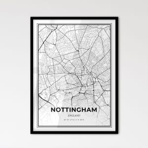 Nottingham England - Stadtplan im skandinavischen Stil für das moderne Wohndekor