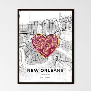 New Orleans Minimal Art Landkarte mit buntem Symbol - Wählen Sie eine von drei Arten - Personalisierbares Poster, personalisiertes Geschenk