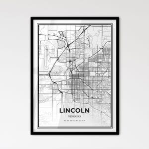 Lincoln Nebraska - Stadtplan im Skandinavischen Stil für das moderne Wohndekor - schwarz weiß Poster