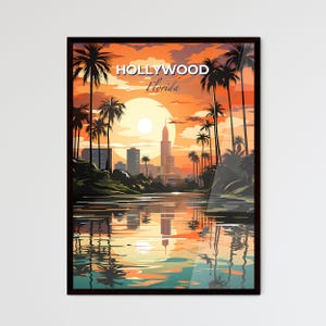 Hollywood, Florida, un tramonto su un fiume con palme – Collezione Travel Skylines / Personalizzabile