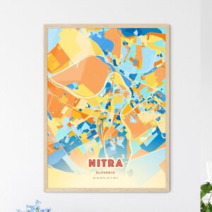 Carte artistique couleurs côtières de Nitra Slovaquie, carte artistique de Nitra Slovaquie, impression poster personnalisable ou téléchargement numérique