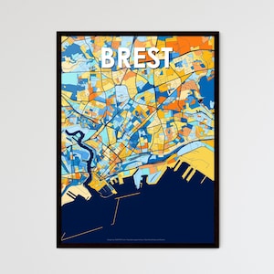 Carte artistique de Brest, France - Décoration murale vibrante et personnalisable pour la maison | Cadeau personnalisable unique - Parfait pour n'importe quel espace !