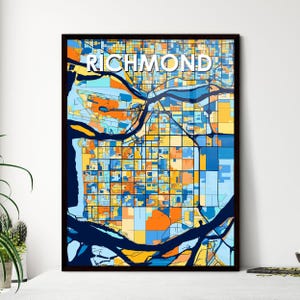 Lebhaftes Richmond Canada Art Map Poster - Atemberaubendes Wanddekor Geschenk für Zuhause, einzigartiges, ins Auge fallendes Design!