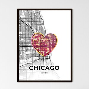 Mapa de arte minimalista de Chicago con ícono colorido: elija uno de los tres estilos: póster personalizable, regalo personalizado