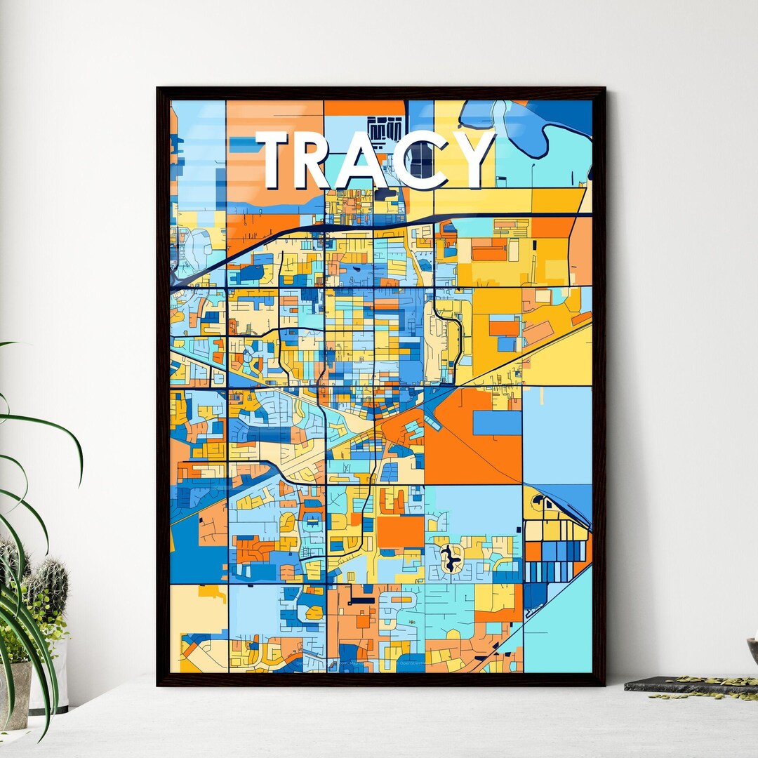 Vibrant Art Map of Tracy, California - Unique Colorful Print for Home ...