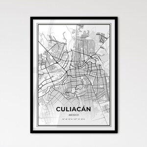 Culiacán Mexiko - Stadtplan im skandinavischen Stil für die moderne Dekoration - schwarz-weiß Poster