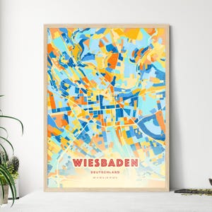 Carte artistique de couleurs côtières de Wiesbaden Allemagne, carte de la ville de Wiesbaden en Allemagne - affiche personnalisable impression ou téléchargement numérique