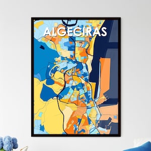 Carte artistique d'Algésiras, Espagne - Décoration murale vibrante pour des cadeaux uniques | Intérieurs de maison élégants