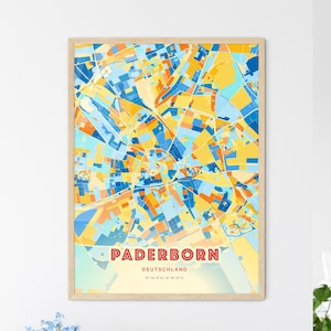 Carte artistique de Paderborn Allemagne couleurs côtières, carte de la ville de Paderborn en Allemagne - affiche personnalisable impression ou téléchargement numérique
