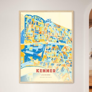 Carte artistique Kenner Louisiane couleurs côtières, Kenner Usa affiche créative bicolore de ville natale de ville, également en téléchargement numérique