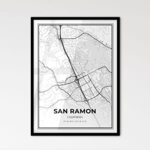 San Ramón, California - Mapa de la ciudad de estilo escandinavo para una decoración moderna del hogar