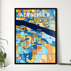 Prachtige Kennewick, WA Art Map-poster - | Levendige muurdecoratie, perfect uniek cadeau voor thuis of persoonlijke stijl!