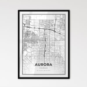 Aurora Colorado - Stadtplan im Skandinavischen Stil für das moderne Wohndekor - schwarz weiß Poster