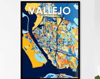 Vallejo Art, Colorful Map, Custom Map Print, Vibrant Wall Decor, Unique Poster, Personalized Gift, Creative Home Design
