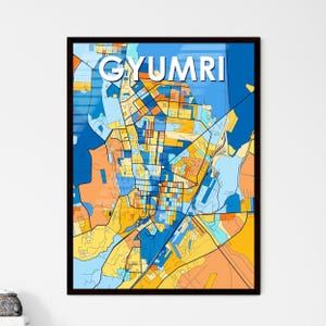 Carte artistique de Gyumri en Arménie - Décoration murale vibrante et unique pour la maison | Idées cadeaux personnalisables