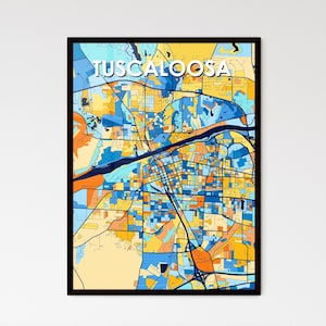 Pôster com mapa artístico de Tuscaloosa, Alabama | Decoração de parede vibrante | Ideia de presente única para casa | Design personalizável
