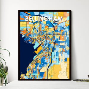 Kaartkunst Bellingham Washington – levendig | Kleurrijke print voor uniek interieur | Doordachte personaliseerbare cadeaus!