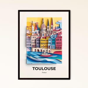Vivid Toulouse, France - une ville avec un bateau dans l'eau - Impression d'art, personnalisable