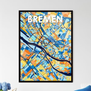 Bremen kunstkaart, Bremen decor, Bremen poster, levendige stad print, unieke muurkunst, aangepast huiscadeau, kleurrijk interieur