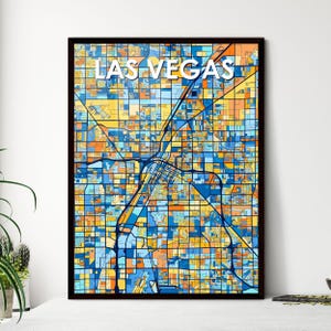 Poster carte artistique de Las Vegas - Décoration d'intérieur unique | Cadeau personnalisable pour les amateurs de casino | Amateurs de voyage