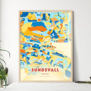 Sundsvall Schweden Coastal Colors Landkarte Sundsvall Sverige Karte - Personalisierbarer Posterdruck oder digitaler Download